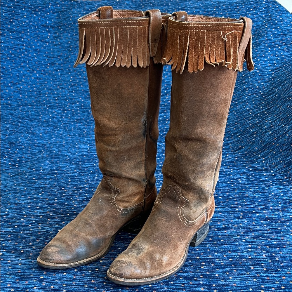 Vintage western Brown suede Fringe Knee-High  Boots